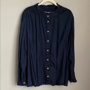New Loft Plus Lyocell Navy Blue Button Up Shirt Size 16